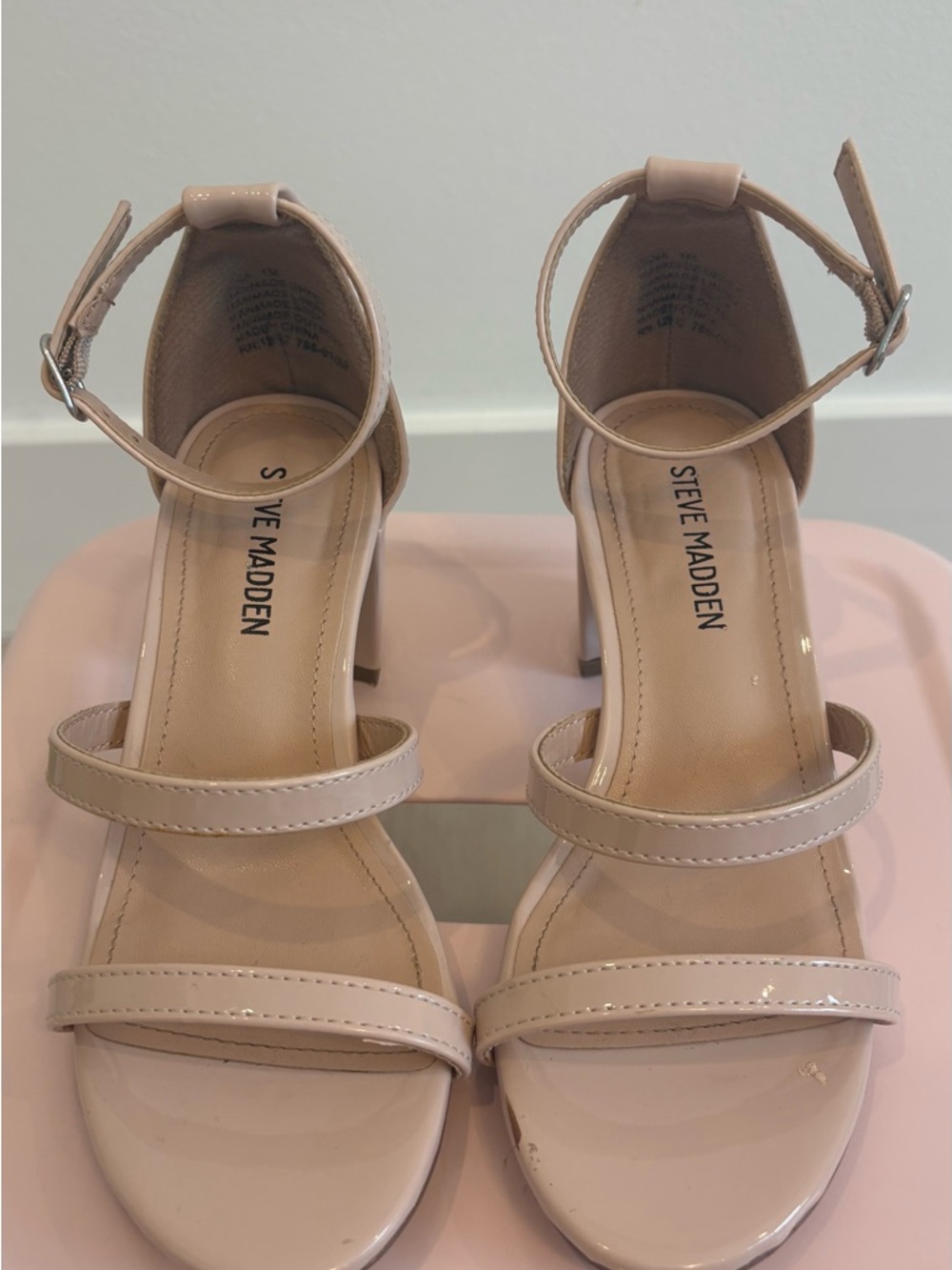 Steve Madden Blush Patent Double-Strap Ankle-Heels